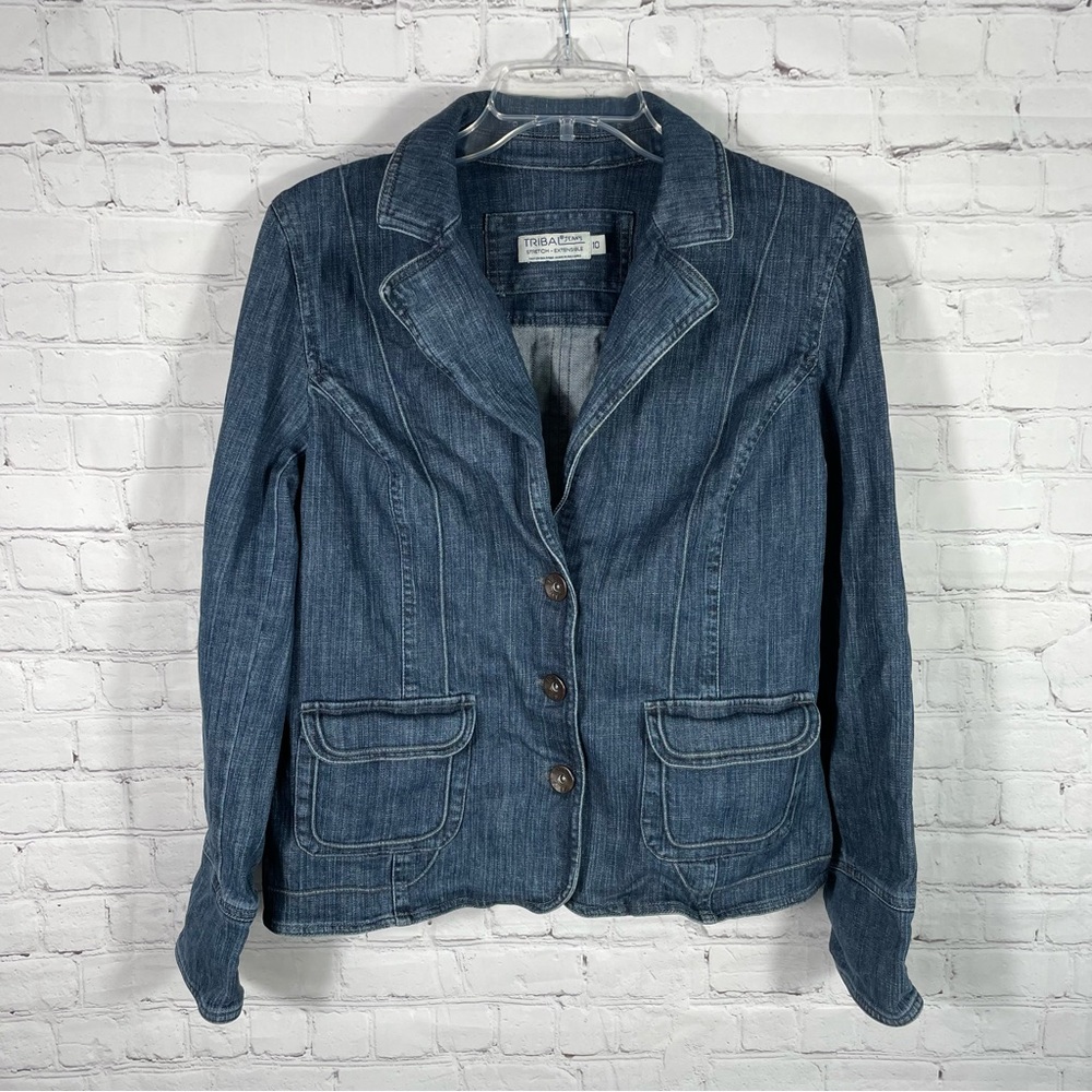 Tribal Jeans Stretch Dark Blue Denim Jean Jacket Size 10**